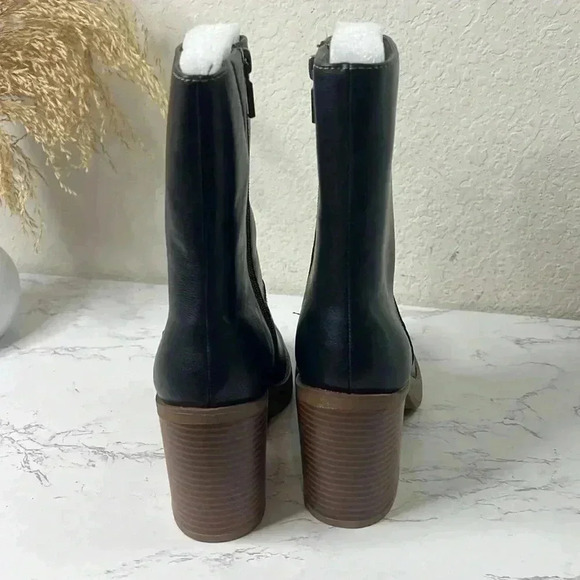 SUN STONE Black Cushioned Goring Denverr Square Toe Block Heel Zip-Up Booties 6M - Picture 10 of 16